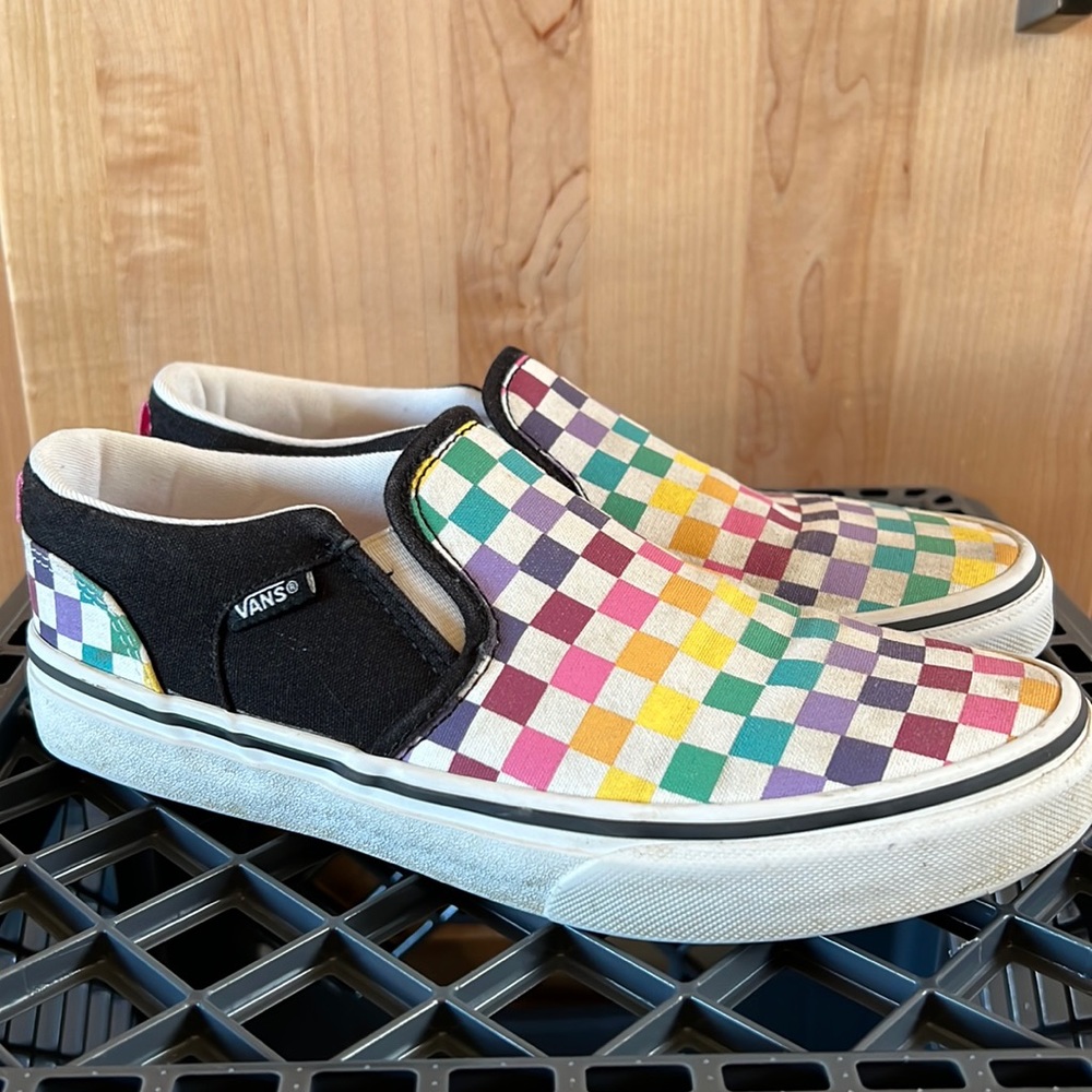 Vans, slip-on, size 5, rainbow checkered